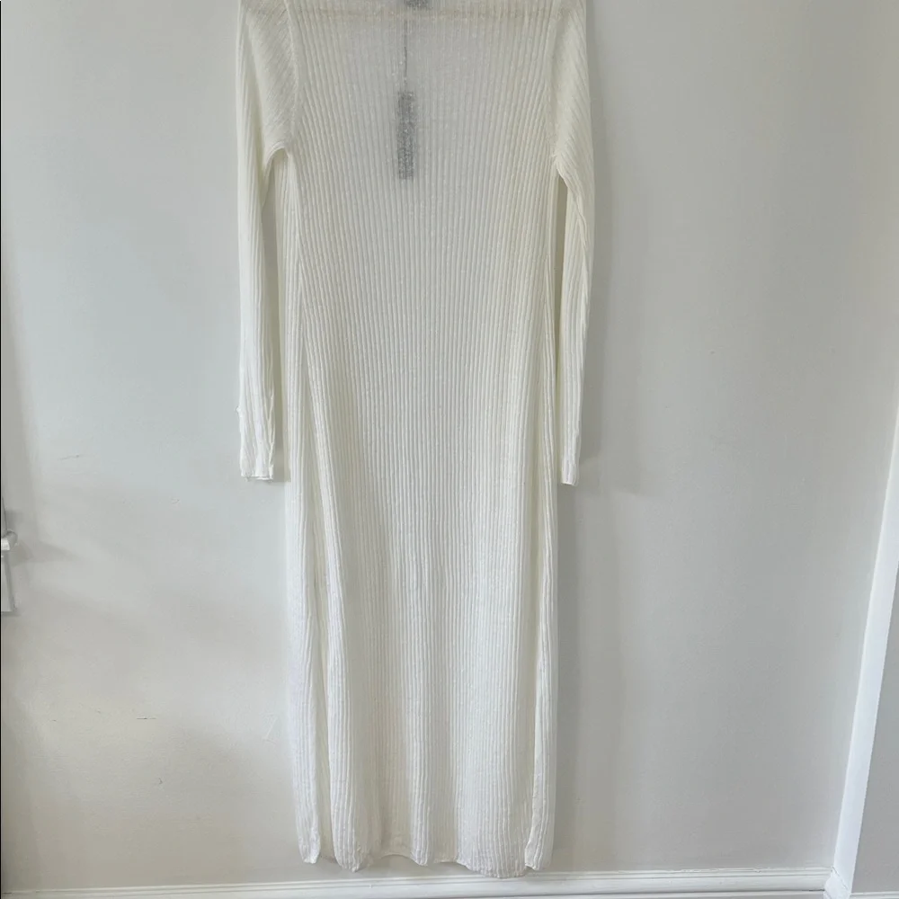 Tahari Sweater Women’s M White Linen Open Front Duster Romantic Feminine - Picture 15 of 16